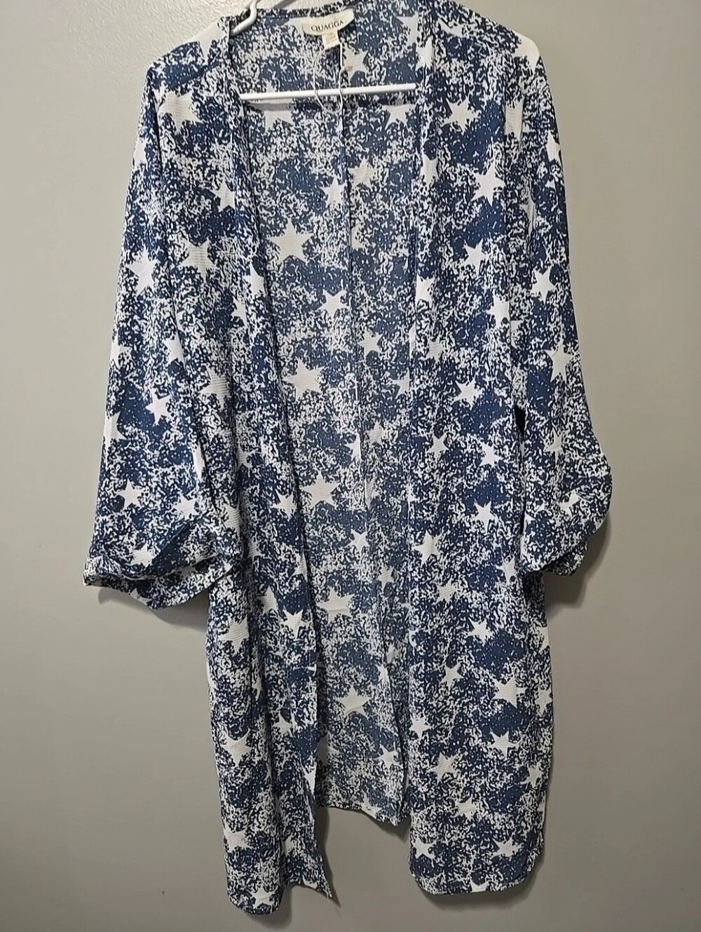 Kimnono Cardigan Women's  L/XL. Blue White Stars Cover Up Concert. New!